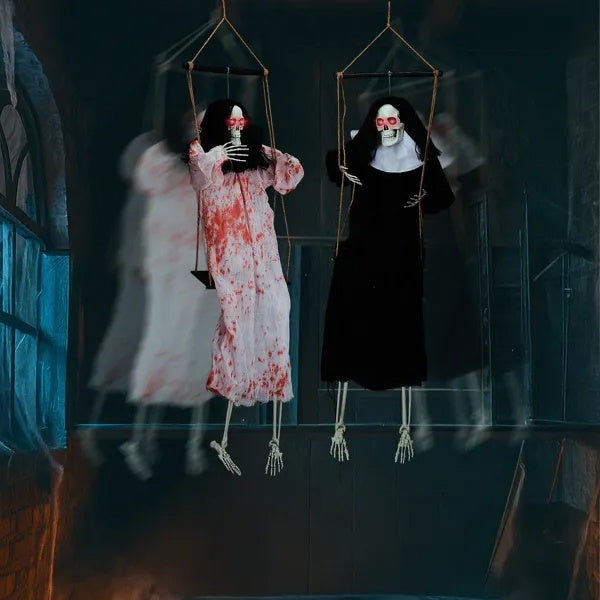 Hanging grim reaper ghosts with light-up eyes, view 6