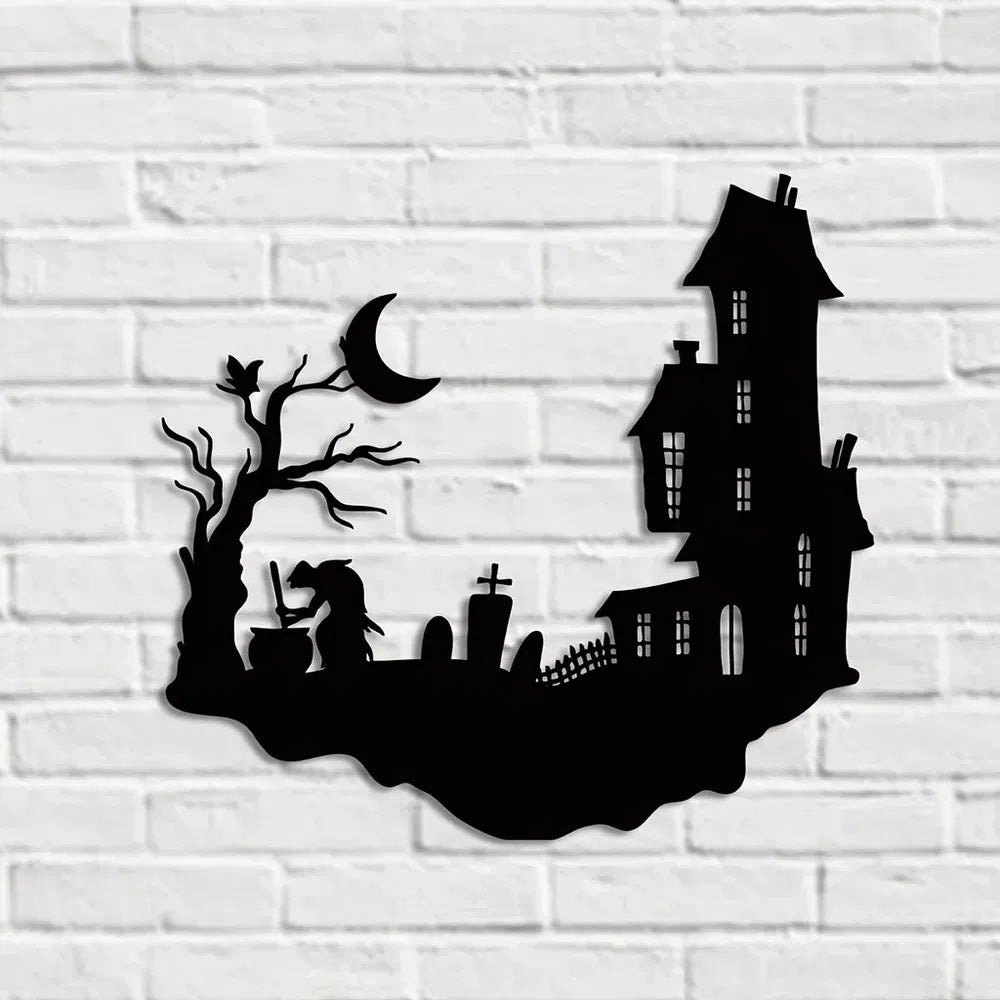 Haunted house and witch metal wall art, view 6
