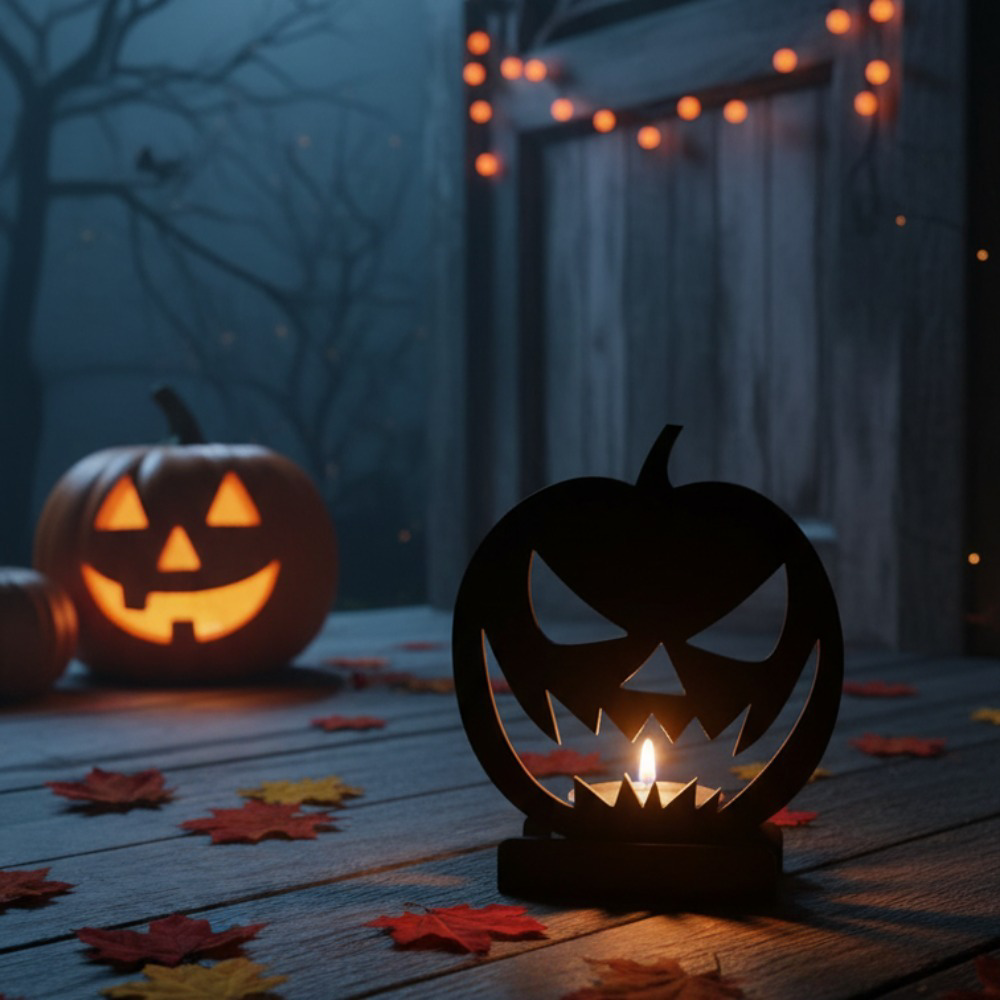 Gothic jack-o'-lantern metal candle holder, view 5