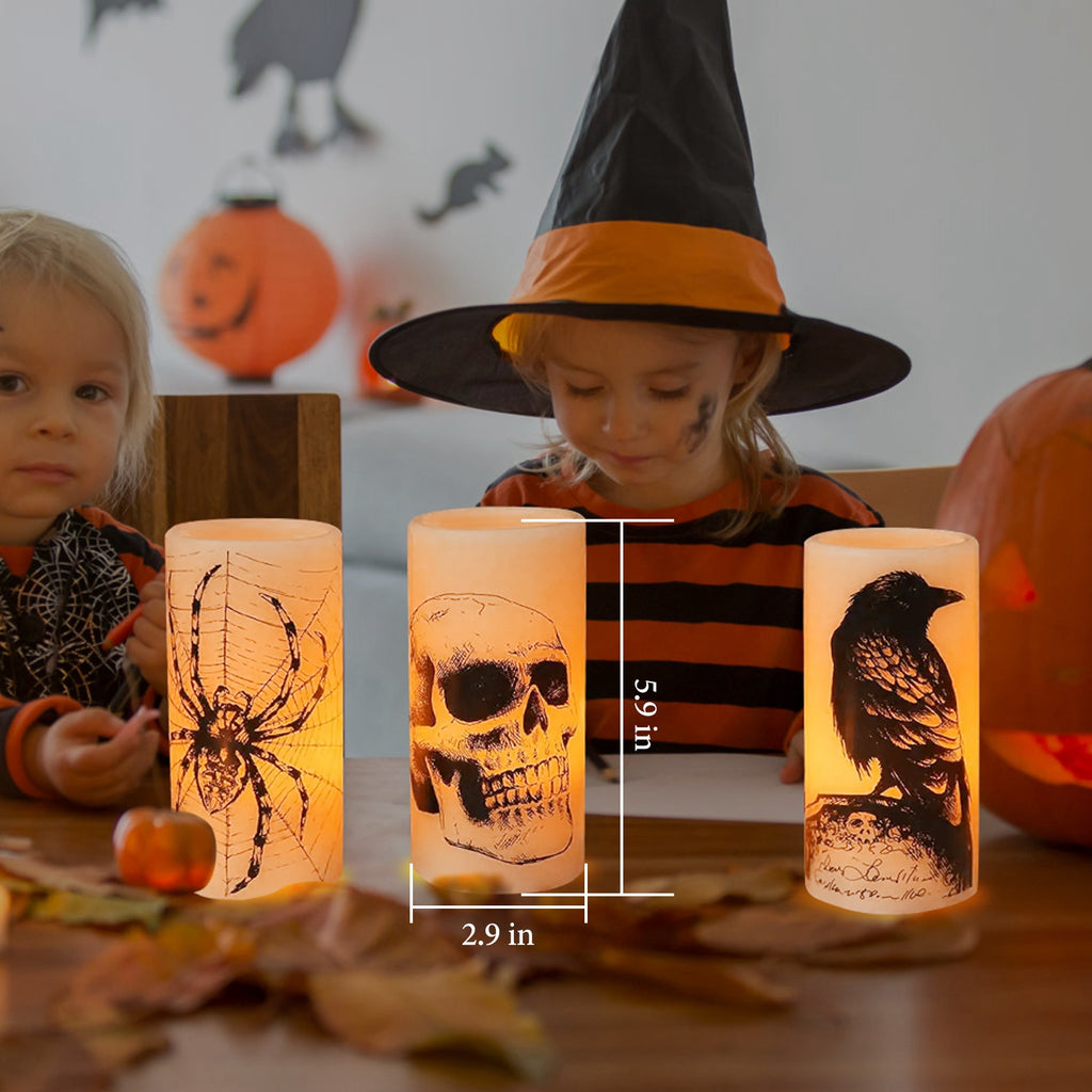 Halloween flameless LED candles with timer, 3-pack, view 5