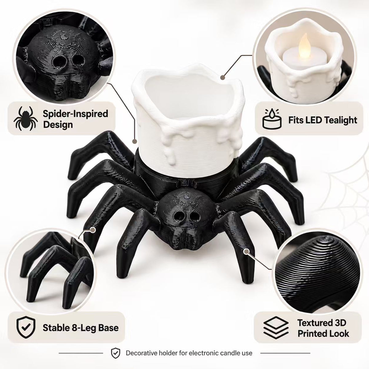 Spooky spider LED tealight holder, view 4