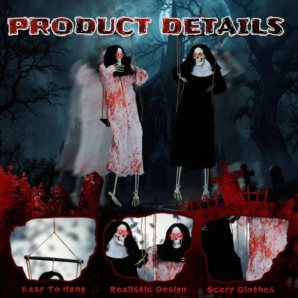 Hanging grim reaper ghosts with light-up eyes, view 4