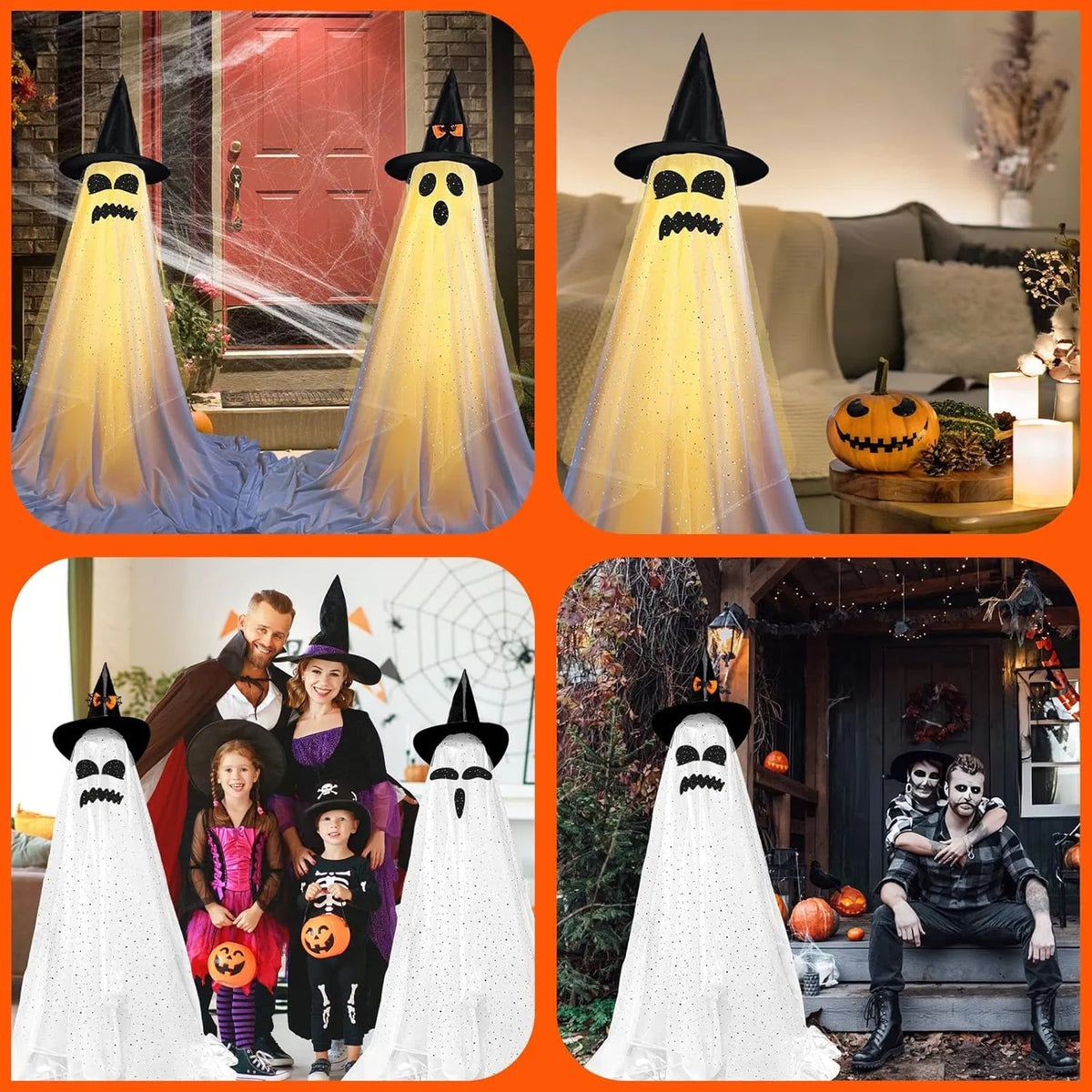 Light-up standing ghosts with witch hats, view 4