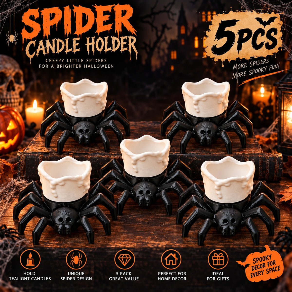 Spooky spider LED tealight holder, view 7