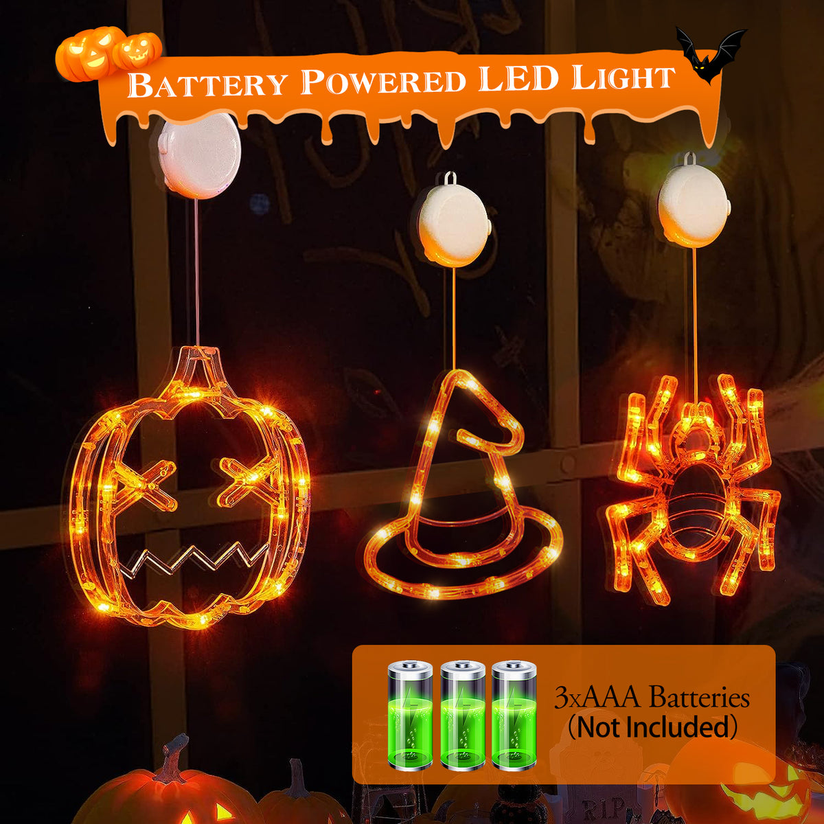 Light-up Halloween window lights, 3-pack, view 2