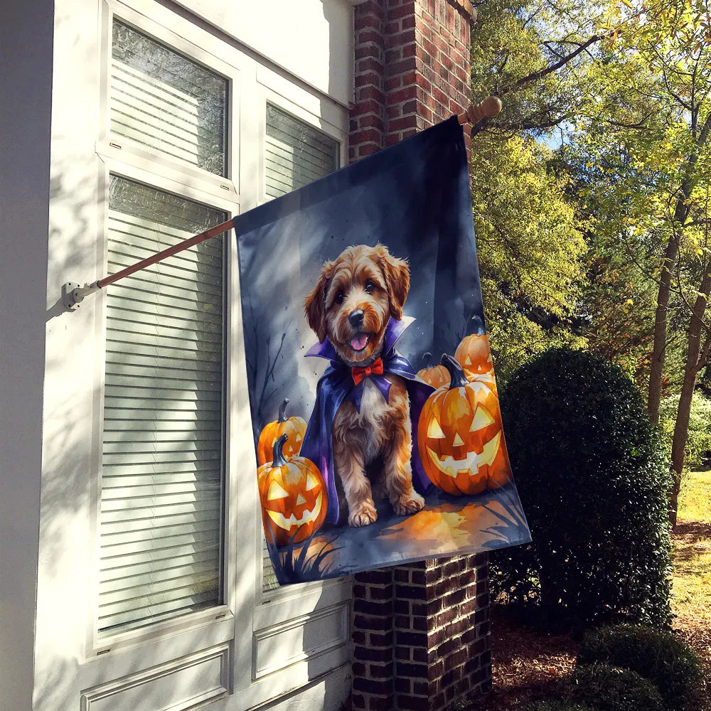 Chocolate labradoodle Halloween house flag, view 6