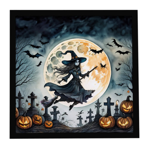 Flying witch Halloween framed metal print