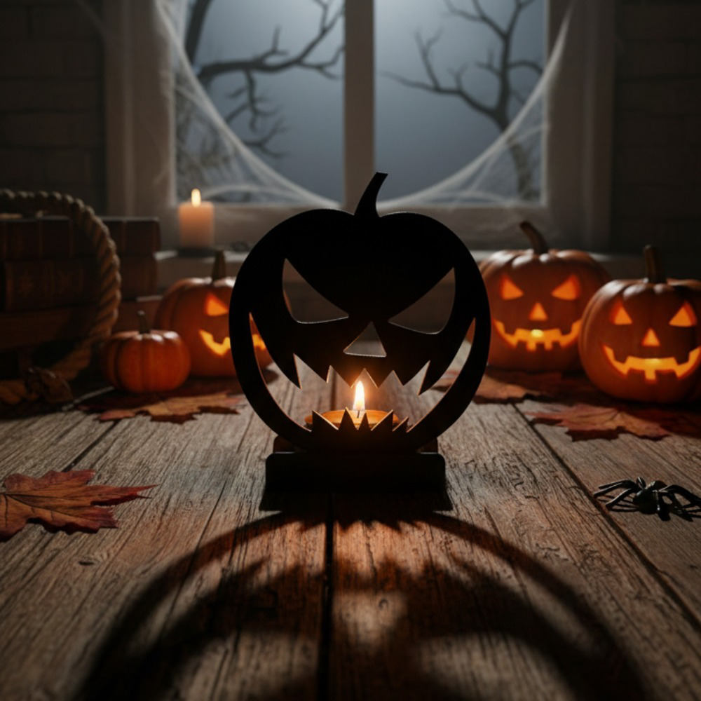 Gothic jack-o'-lantern metal candle holder
