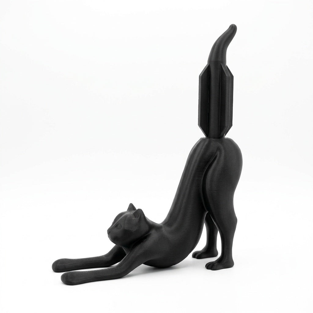 Stretching black cat toilet paper holder, view 2