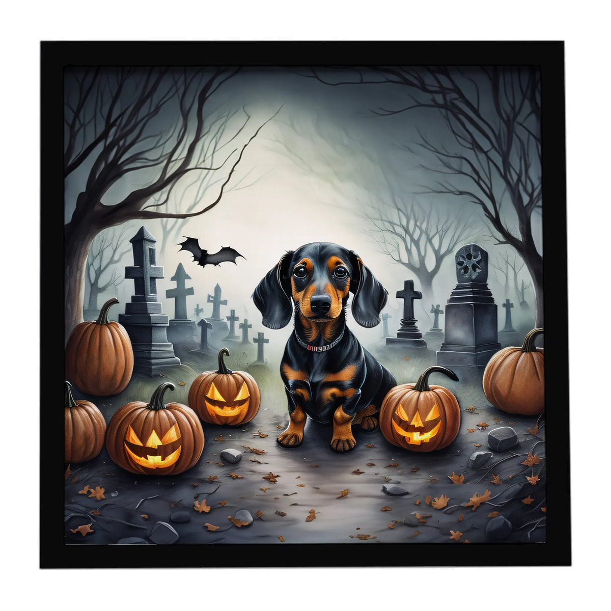 Spooky Dachshund Halloween framed metal print