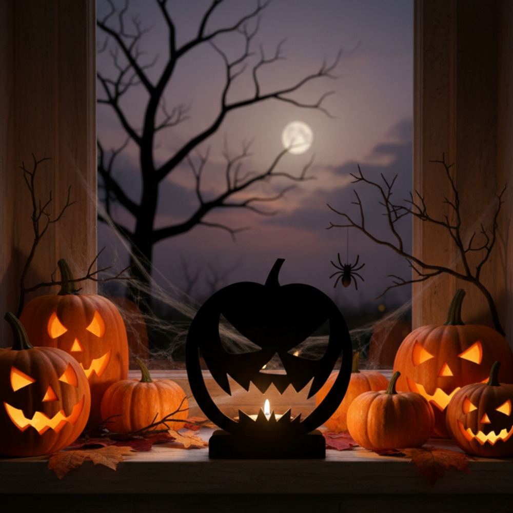 Gothic jack-o'-lantern metal candle holder, view 4
