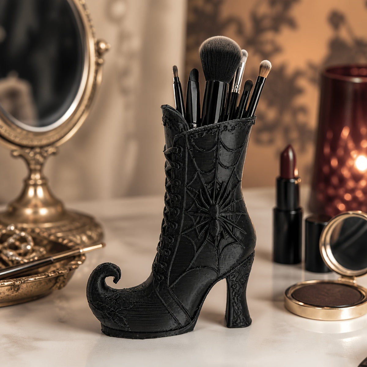 Witchy spiderweb boot pen holder, view 4