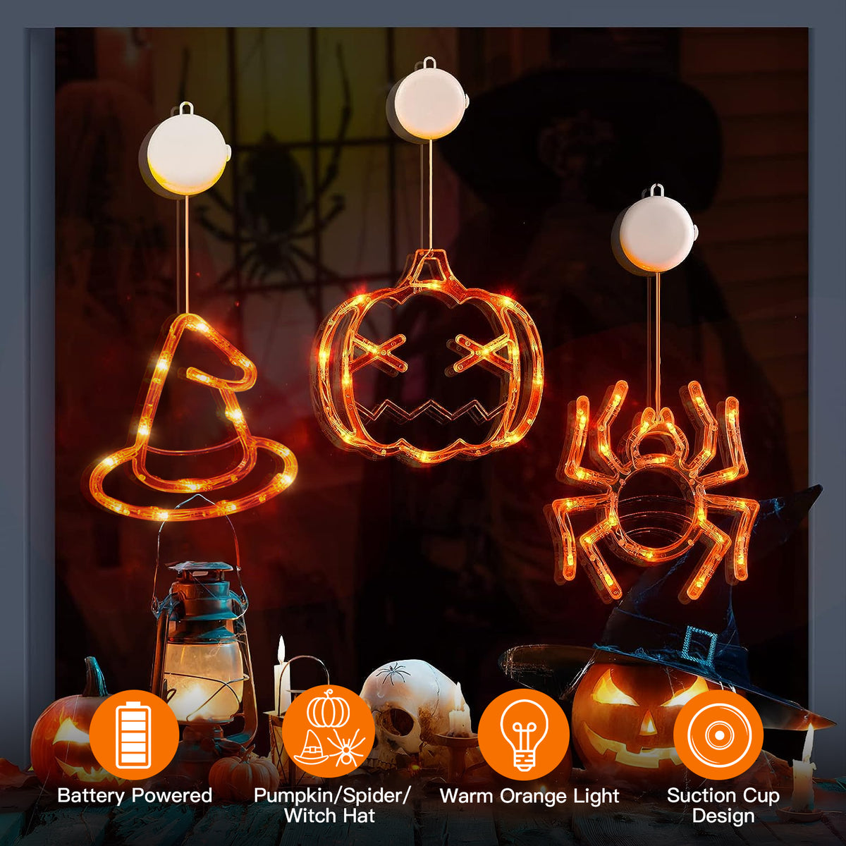 Light-up Halloween window lights, 3-pack