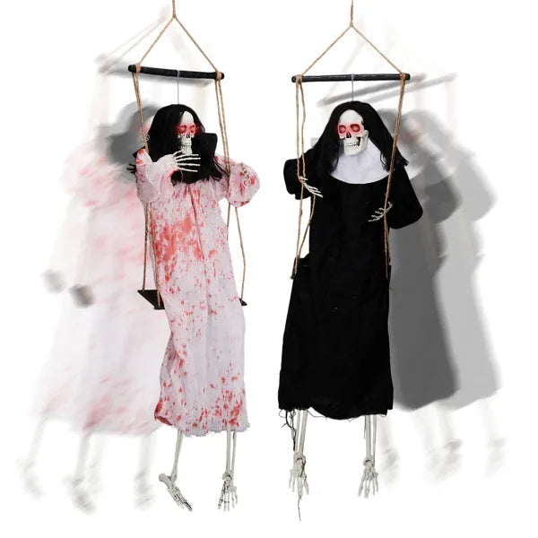 Hanging grim reaper ghosts with light-up eyes, view 3