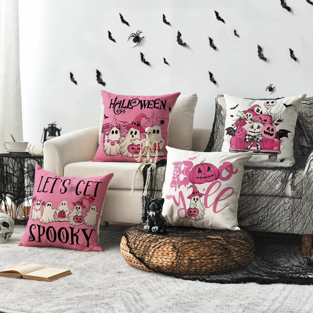 Pink Halloween ghost pillow covers, set of 4, view 4