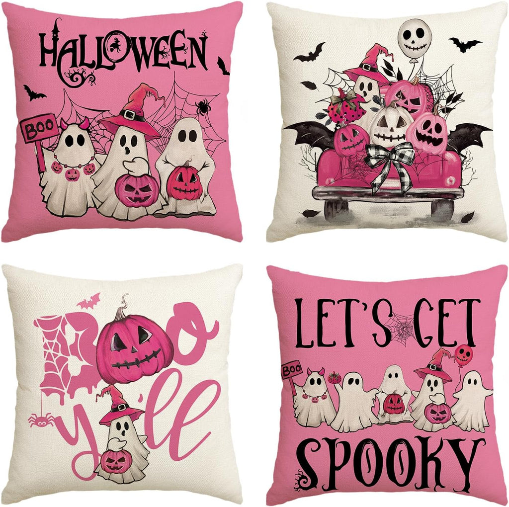 Pink Halloween ghost pillow covers, set of 4