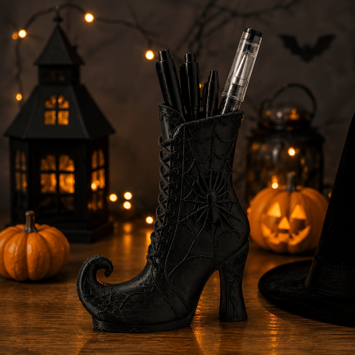 Witchy spiderweb boot pen holder
