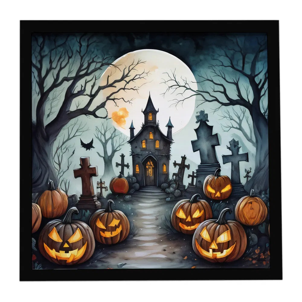 Haunted graveyard Halloween framed metal print, view 8