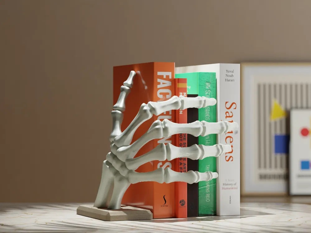 Skeleton hand bookend, view 2