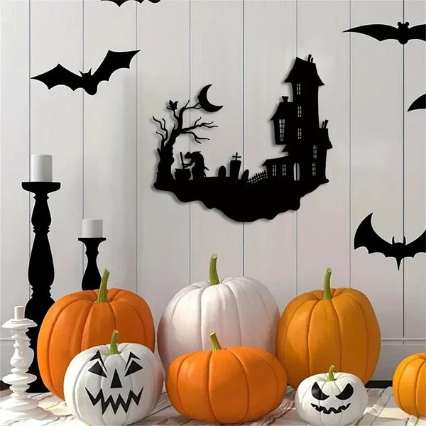 Haunted house and witch metal wall art, view 3