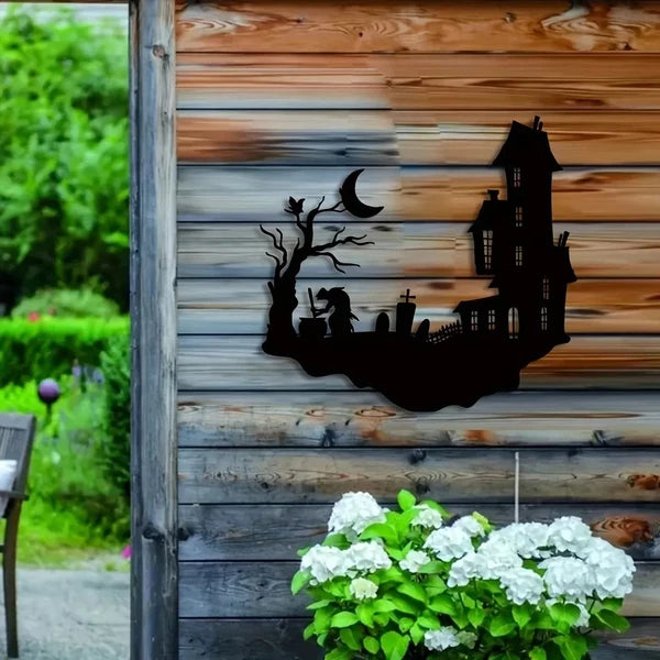 Haunted house and witch metal wall art, view 2
