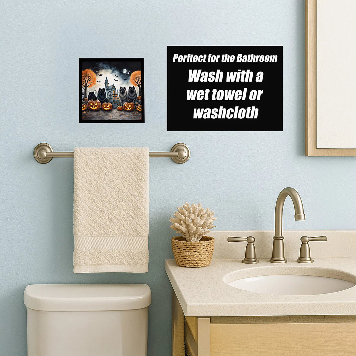 Spooky Keeshond Halloween framed metal print, view 2