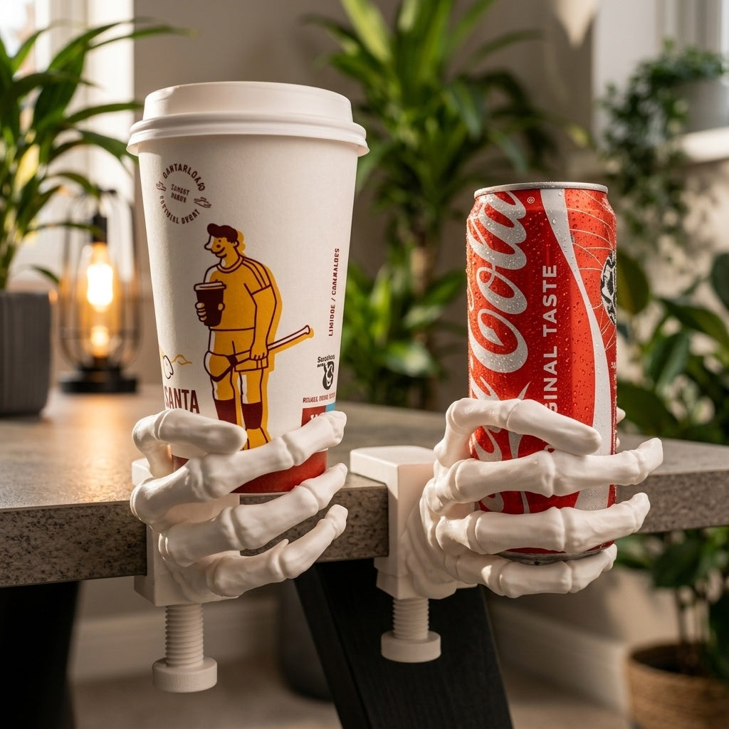 Skeleton hand clamp cup holder
