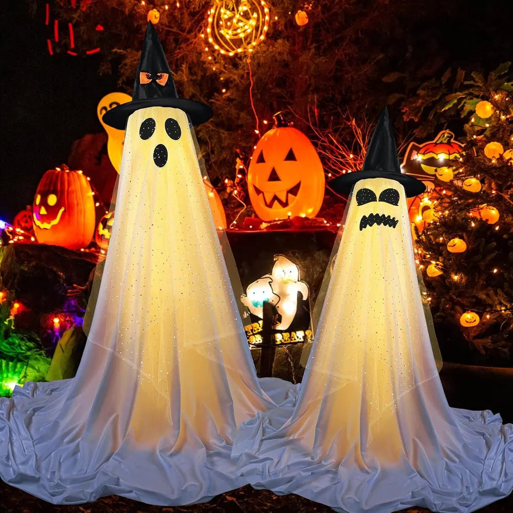 Light-up standing ghosts with witch hats, view 8