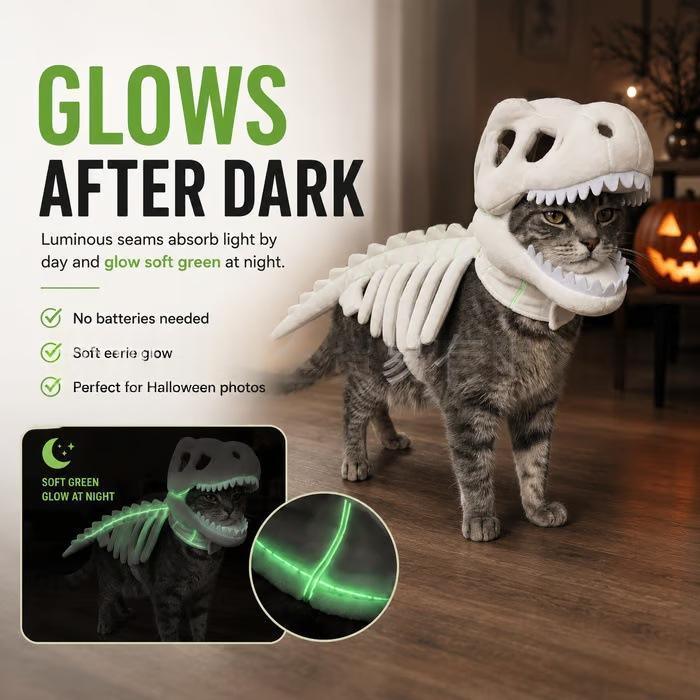 Glow-in-the-dark dinosaur skeleton pet costume, view 5