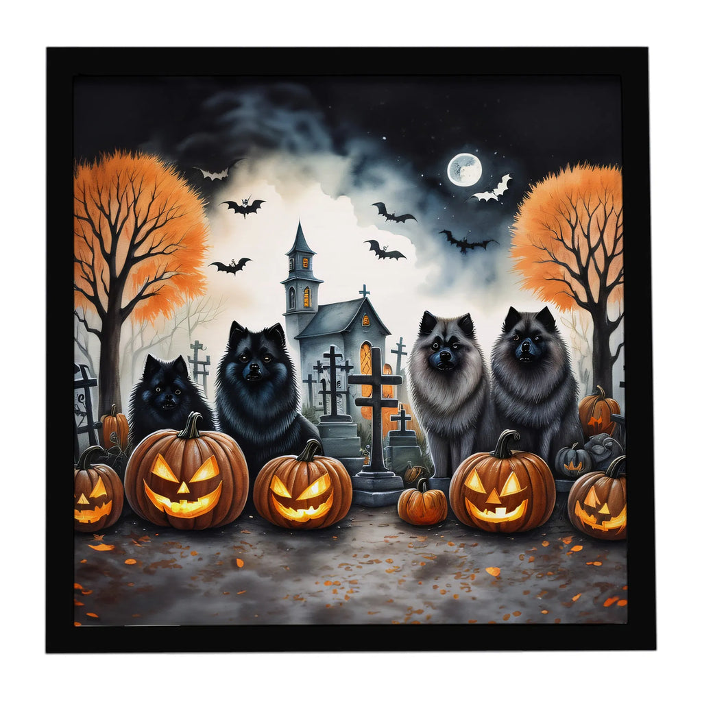 Spooky Keeshond Halloween framed metal print