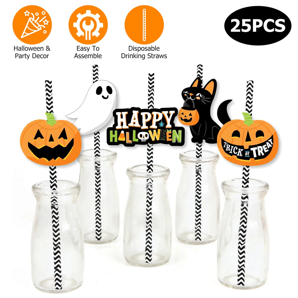Halloween party straws with toppers, 25-pack