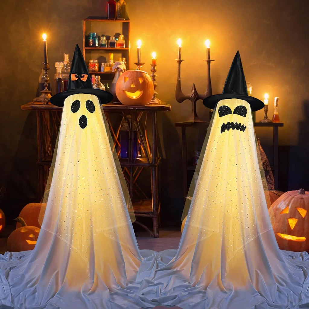 Light-up standing ghosts with witch hats, view 3