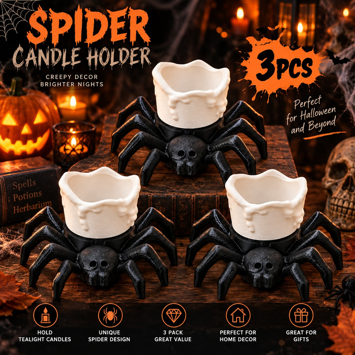 Spooky spider LED tealight holder, view 6