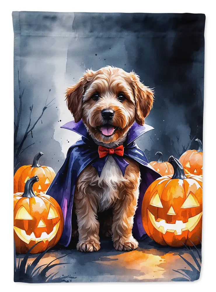 Chocolate labradoodle Halloween house flag, view 8