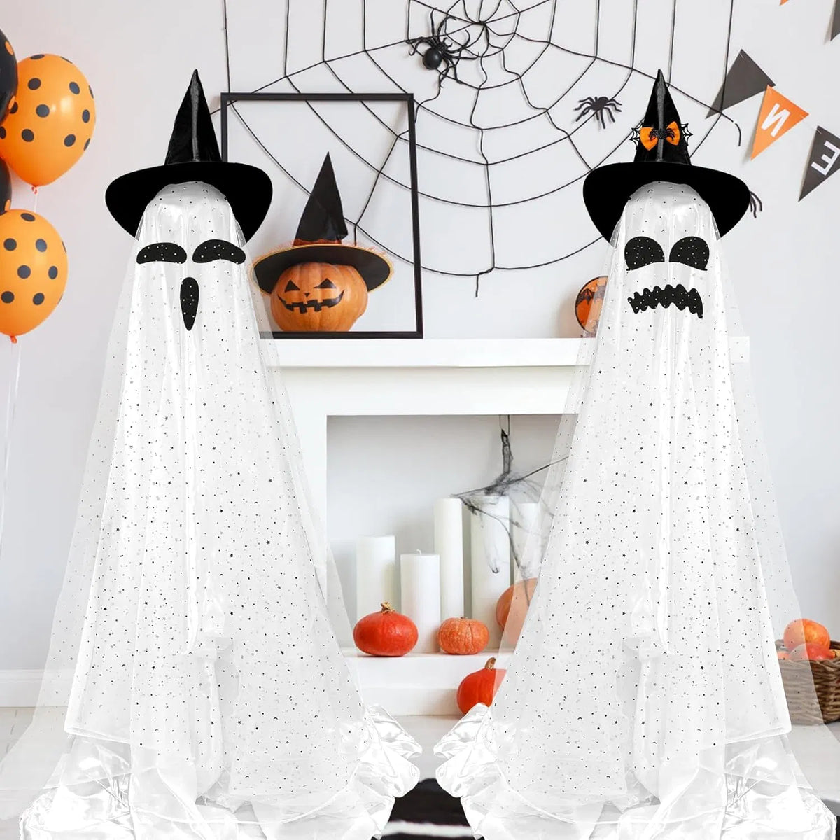 Light-up standing ghosts with witch hats, view 6
