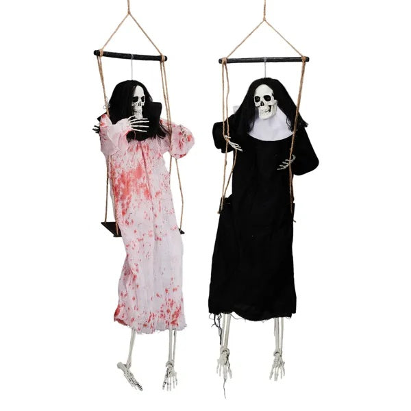 Hanging grim reaper ghosts with light-up eyes