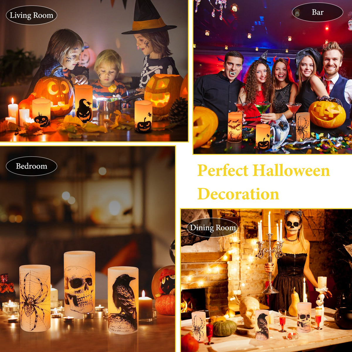 Halloween flameless LED candles with timer, 3-pack, view 7