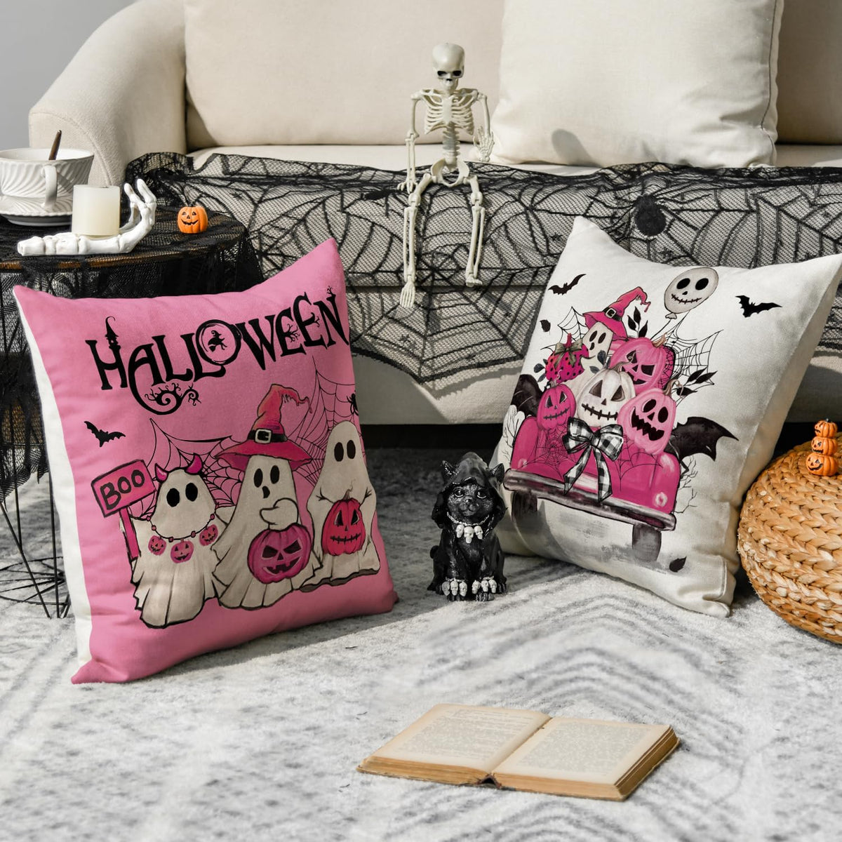 Pink Halloween ghost pillow covers, set of 4, view 5