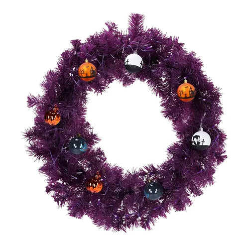 24-inch pre-lit purple Halloween wreath