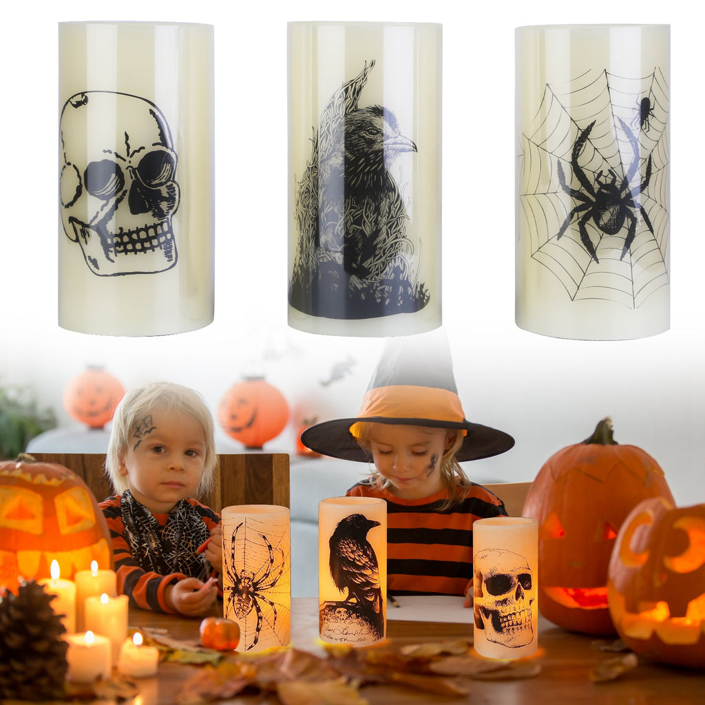 Halloween flameless LED candles with timer, 3-pack, view 6
