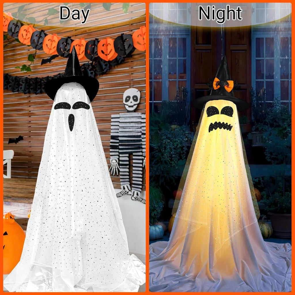 Light-up standing ghosts with witch hats, view 2
