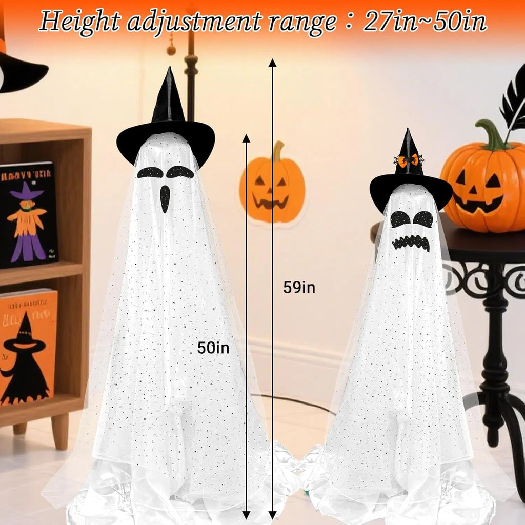 Light-up standing ghosts with witch hats, view 7