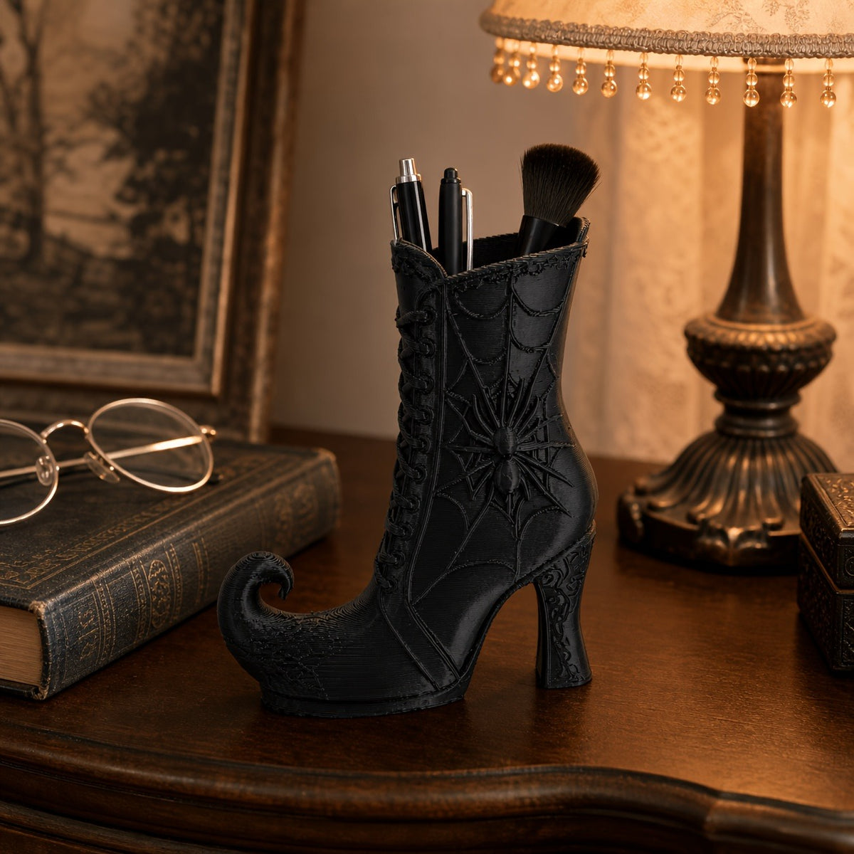 Witchy spiderweb boot pen holder, view 5
