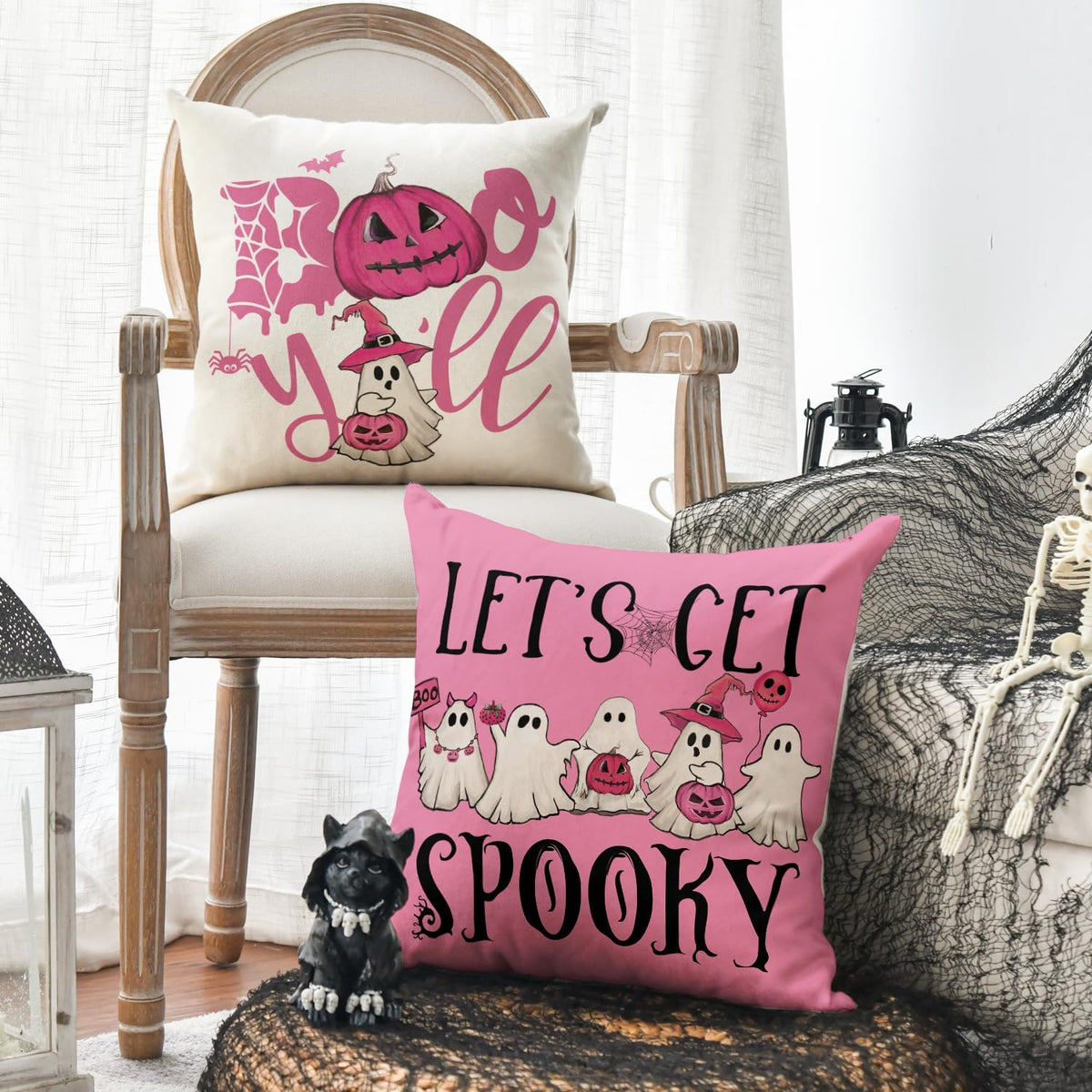 Pink Halloween ghost pillow covers, set of 4, view 2