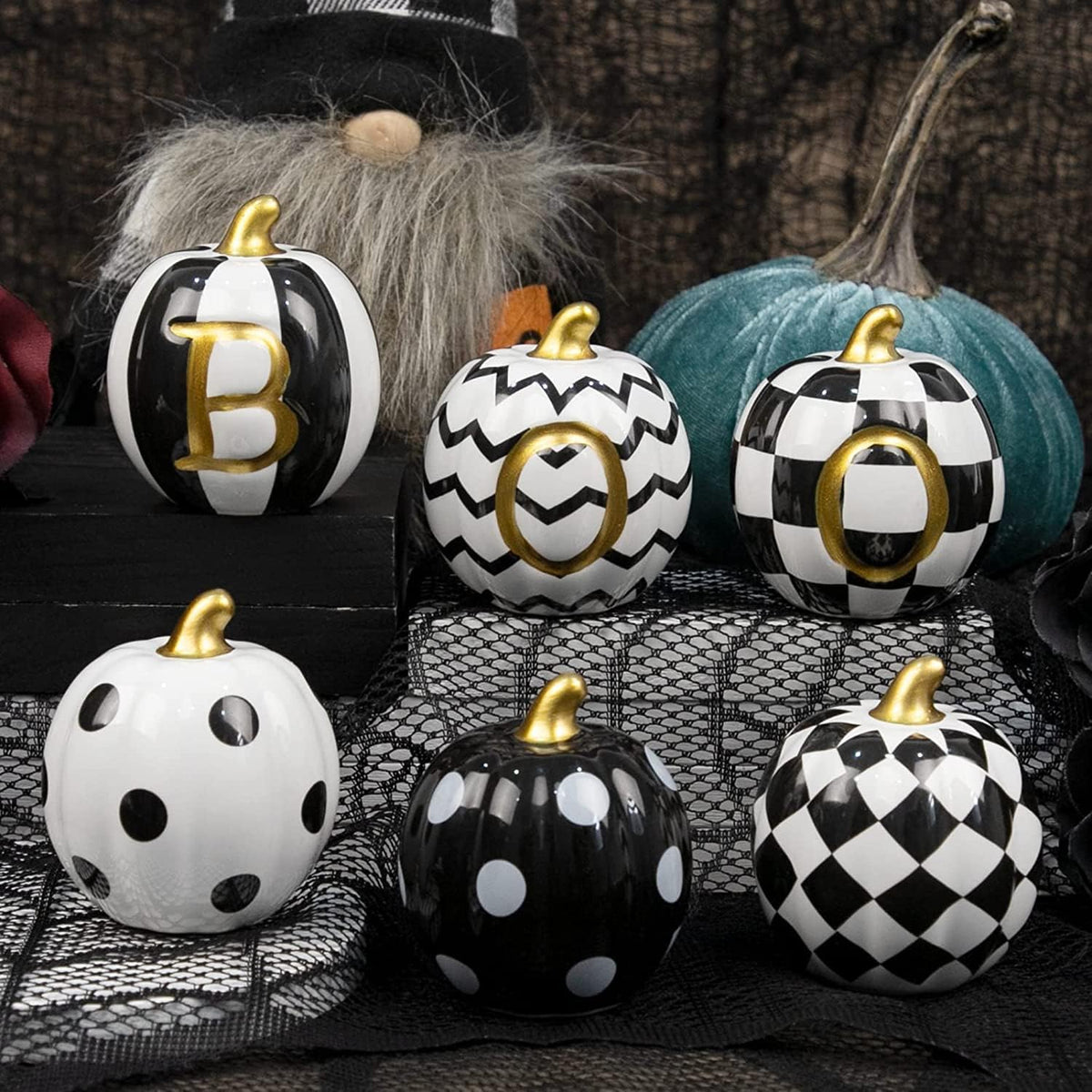 Ceramic Halloween pumpkins, set of 6, view 5