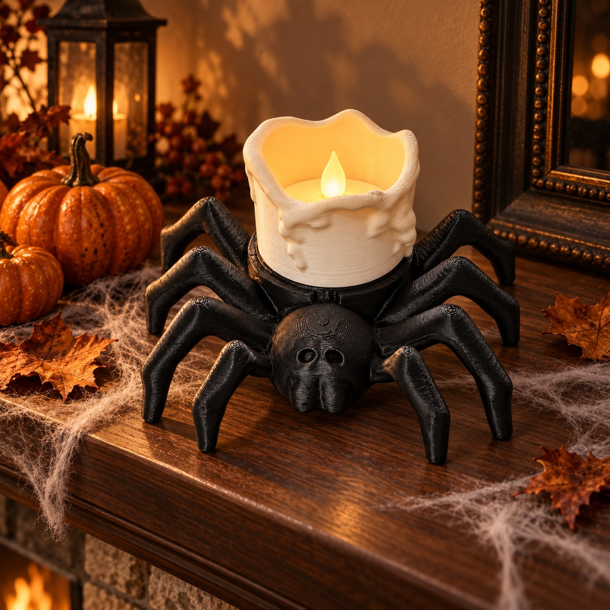 Spooky spider LED tealight holder, view 2