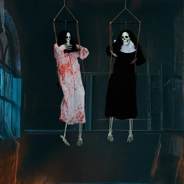 Hanging grim reaper ghosts with light-up eyes, view 5