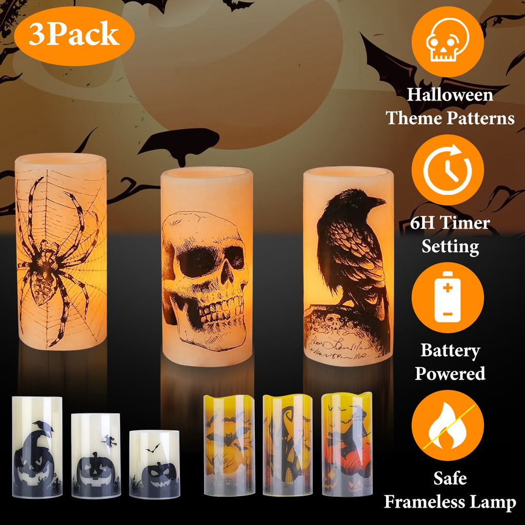 Halloween flameless LED candles with timer, 3-pack