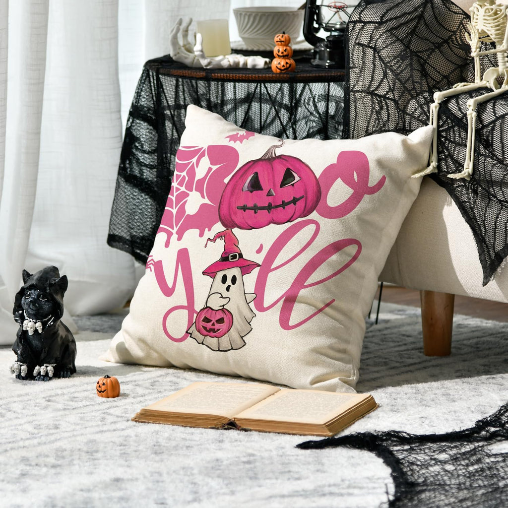 Pink Halloween ghost pillow covers, set of 4, view 3