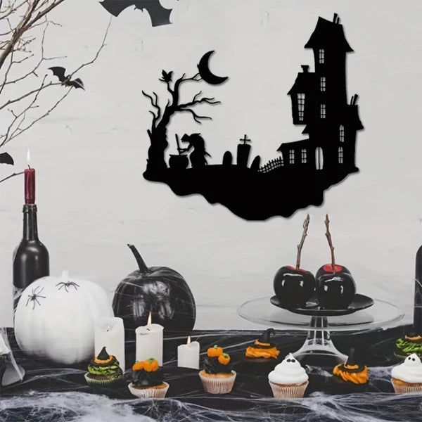 Haunted house and witch metal wall art, view 4